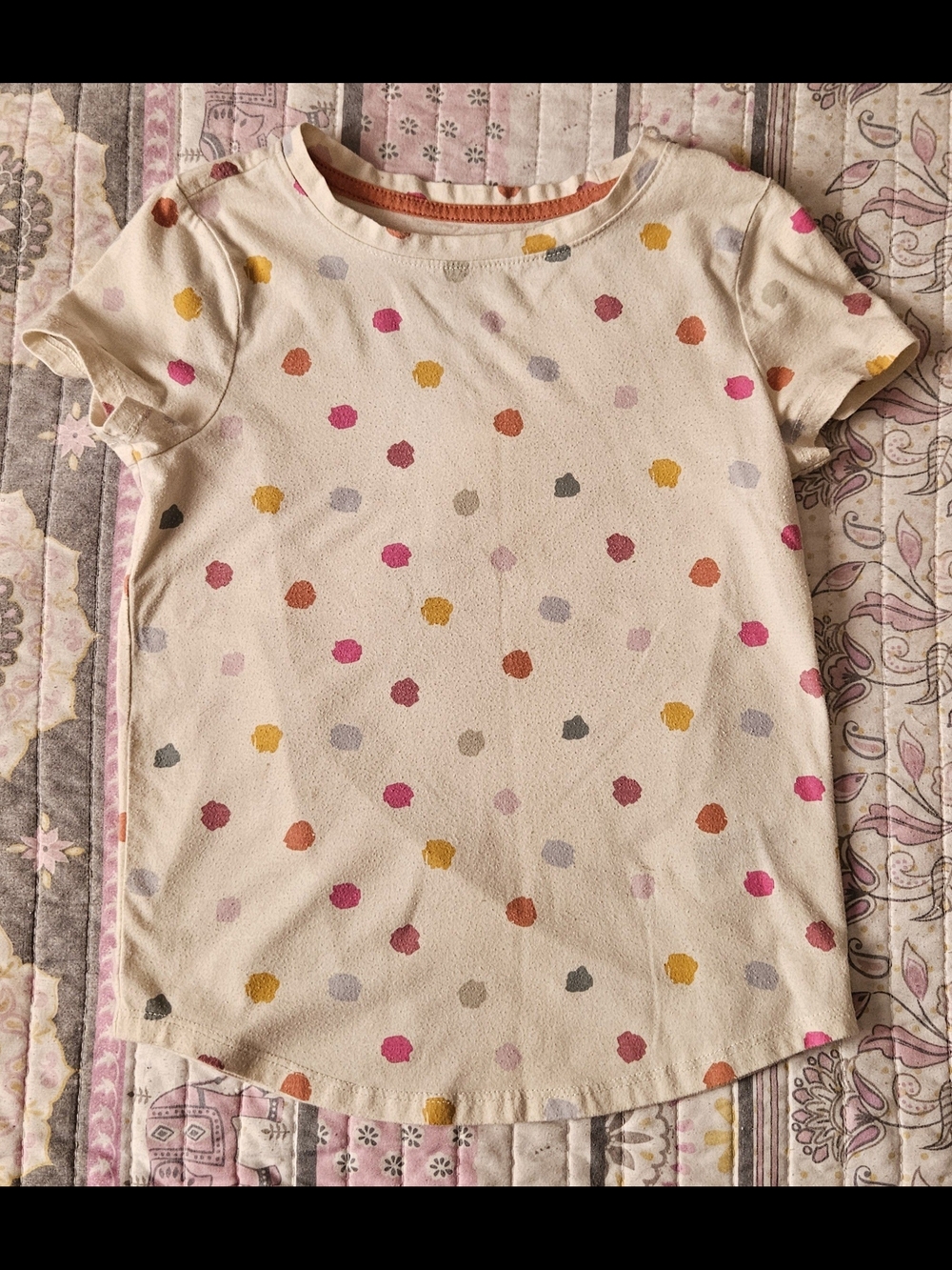 Cat & Jack Cream Short Sleeve Tee with Multicolor Dots Size S 6/6X